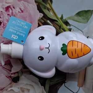 Whimsical  Easter Bunny Hand Soap Pump Dispenser Holding Carrot
